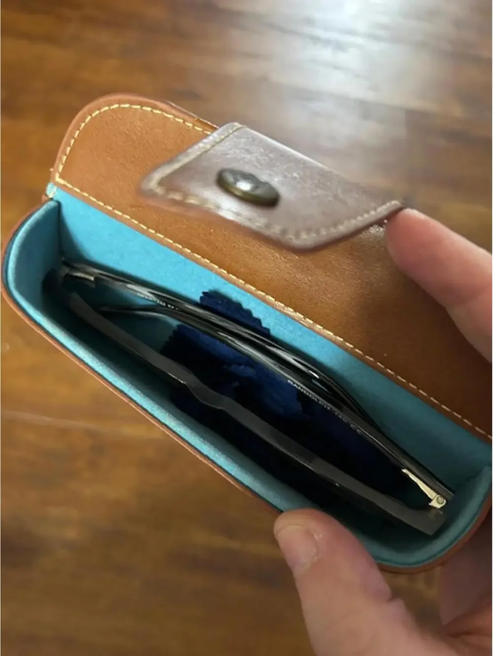 Brown Leather Eyeglasses Case with Snap Closure